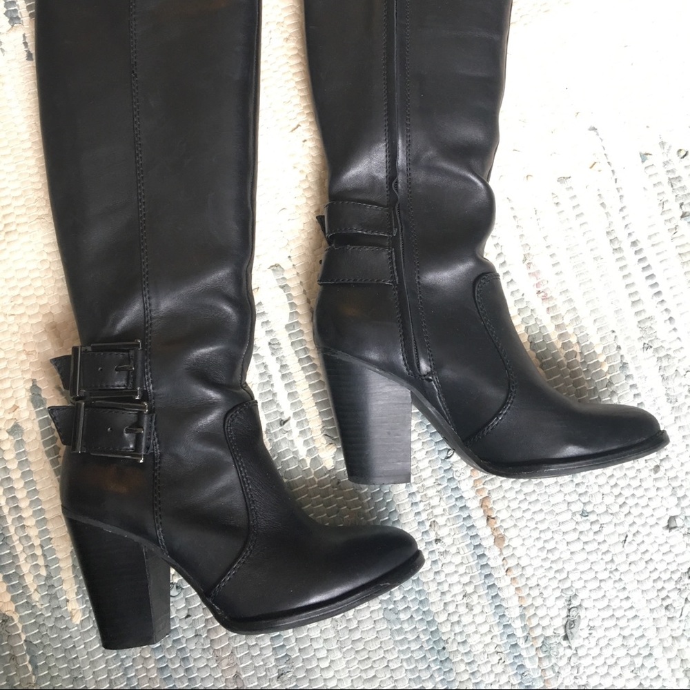 Gianni Bini Tall Black Leather Heeled Boots